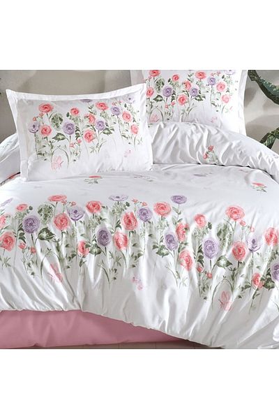 Pucioasa Double bed linen made of 100% cotton with pink and purple roses, Helenka