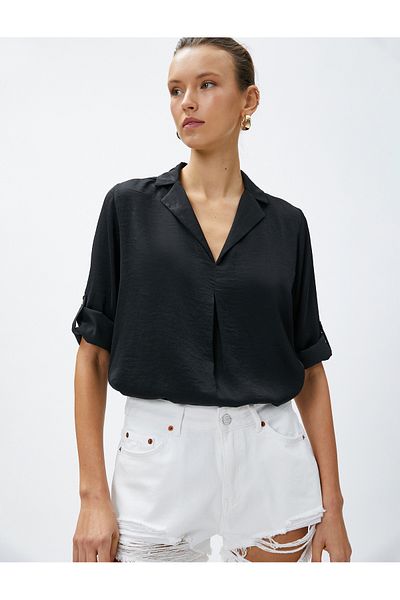 Koton Lapel Detail Sleeve Shirt Neck Blouse