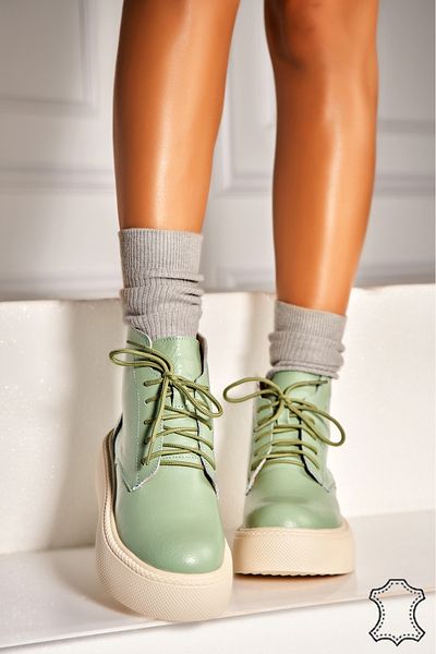 Joana Women's Green Genuine Leather Boots Shirin