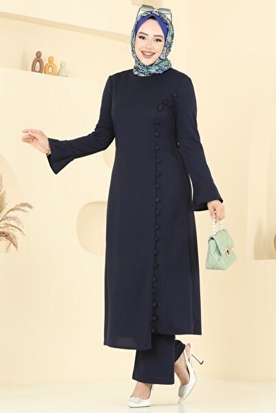 ModaMerve Düğme Detaylı Dabıl Takım ASM2817-MS Koyu Laci