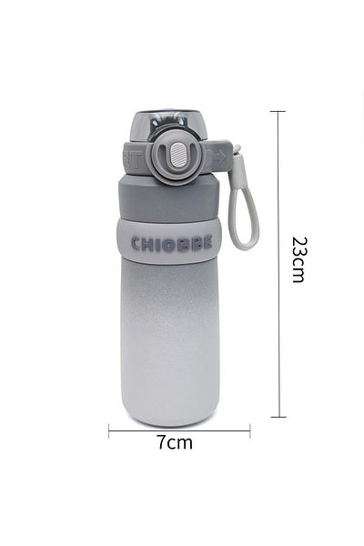 B4U Stainless steel water thermos for school children, pop-up flip-top with straw, gray gradient, 550 ml H-BW-1355