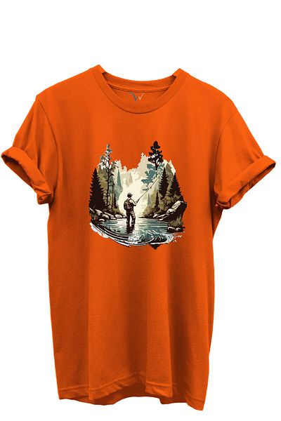 WİDİ Fishing Themed Camper Patterned 100% Cotton Regular Fit Unisex T-Shirt