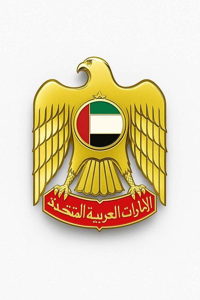Generic شعار الإمارات العربية المتحدة، شعار النسر الذهبي، شعار شبكي، معدن، ألومنيوم، تصميم ثلاثي الأبعاد، تصميم سيارة إزاحة