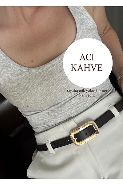 KİLİGİSTANBUL Aci Brown Like Gold Buckle Belt 2 cm Width, 100 cm Length