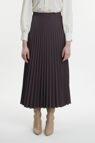 Zühre Pleated Patterned Anthracite Skirt Etk-0155
