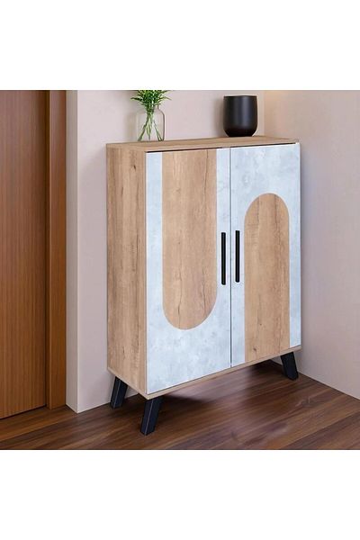 BAITY Two-Door Malaysian Wooden Shoe Cabinet, Wooden and Gray Color - MLY-1054