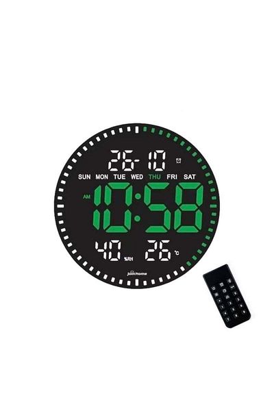 VTM Ceas Digital de Perete cu LED Verde, Calendar, Termometru, Cronometru, Telecomanda, 28cm