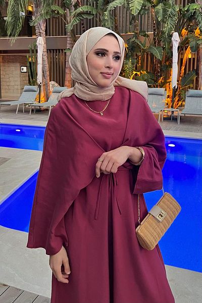 BİNAAR Double Breasted Lace Detailed Dress Burgundy