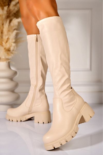 Joana Beige Winter Boots Made of Amayia Eco-Leather