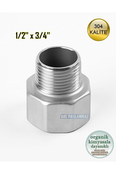 abcpaslanmaz Dişli Lüle | Krom Redüksiyon | 1/2'' x 3/4'' Paslanmaz Çelik 304 Kalite Düşürücü | Dişli Burç