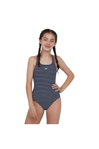 SPEEDO Endurance Printed Medal Girl's Swimsuit Navy Blue-White