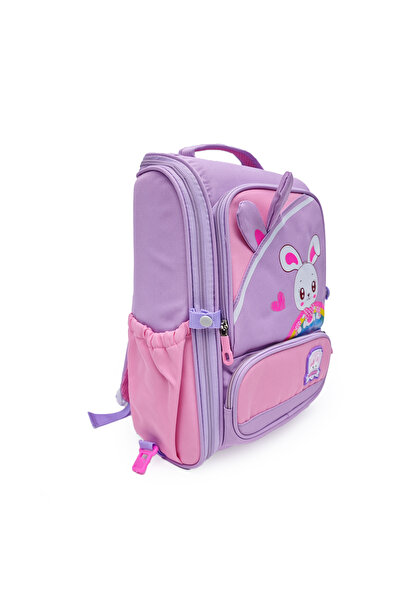 B4U Ghiozdan scolar fete ergonomic lila 1 compartiment clasele 0-2 Iepuras 6042