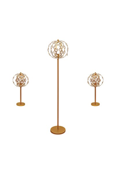 Bahar Aydınlatma Telse Koleksiyonu 3'lü Aydınlatma Seti (1 Lambader, 2 Abajur)