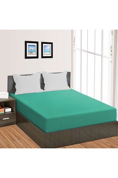 HomePuls Fitted Bedsheet Damask Polycotton Stripe 1 cm, 190 x 250 cm for Mattress 140 x 200 cm, Jade Green