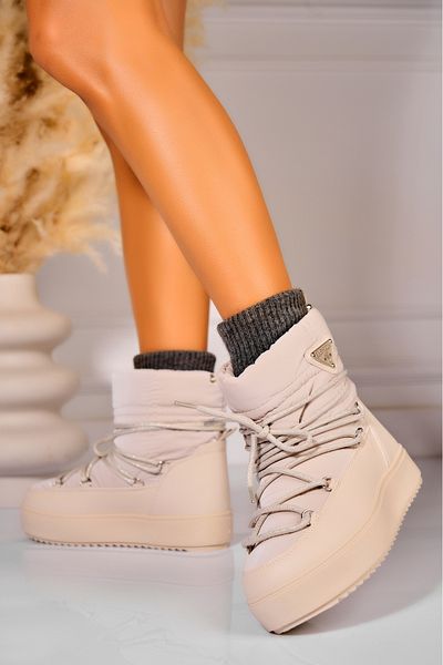 Joana Women's Beige Fur-lined Boots Made of Eco-Leather Amirya