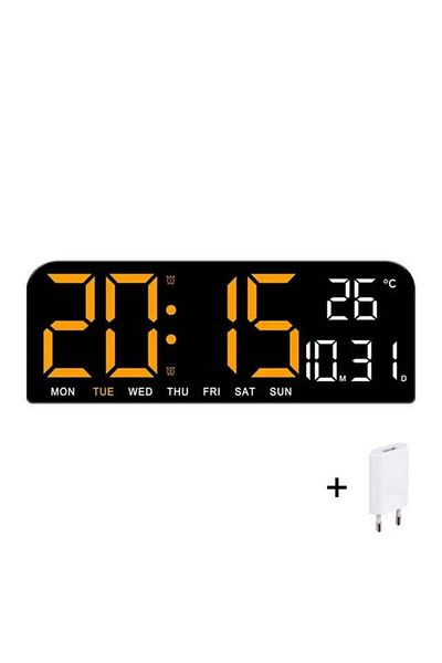 VTM Ceas Digital Portocaliu cu LED, Calendar, Cronometru, Termometru, Alarma, Snooze, 24x9cm