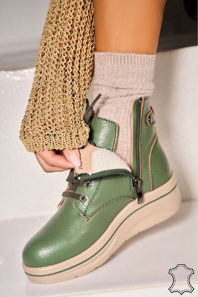 Joana Women's Green Natural Leather Boots Alexina