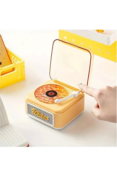 Vothoon Nostalji Mini Plak Görünümlü Radyolu Bluetooth Hoparlör 3D Ses Dalgası Retro Müzik Plak