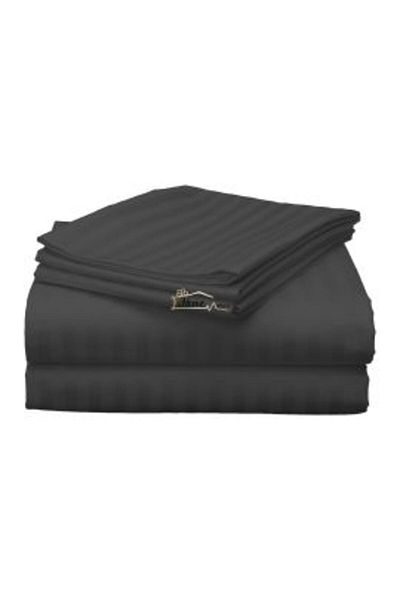 HomePuls Cearșaf de pat dublu King Size, model Damasc, cu dungi din policombotat, 1 cm, 230 x 260 cm, negru