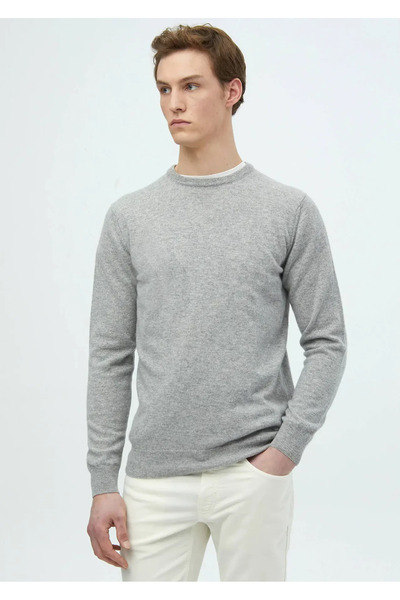 Ramsey Gray Crew Neck Plain Knit 100% Cashmere Sweater