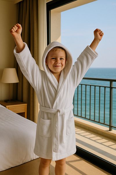 LaraLisa Textured Bamboo Combed Yarn Children's Bathrobe Excellent Quality Long Years Soft Stay Water Quickly Absorb