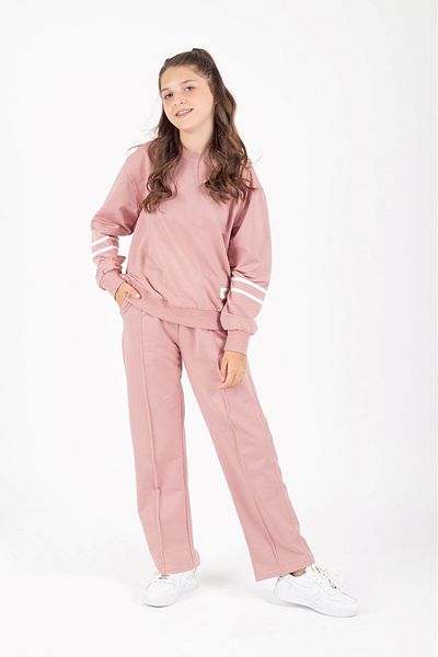 Mnk Baby&Kids Girl's Sport Emblem Side Snap Detailed Tracksuit Set M00759 Pudra