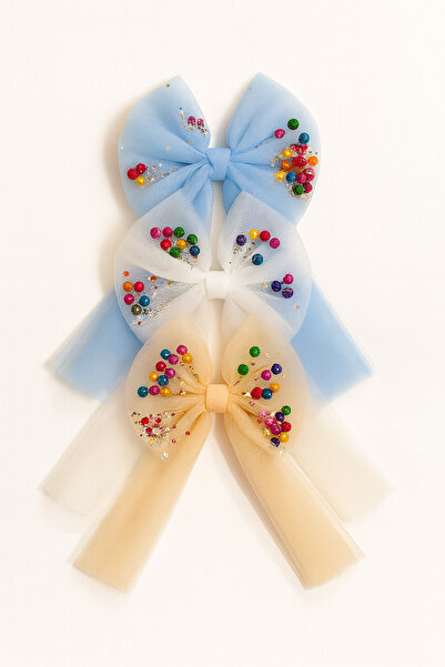 ESİLA KİDS مشبك مطاطي على شكل فيونكة من التول الملون للفتيات مكون من 3 قطع