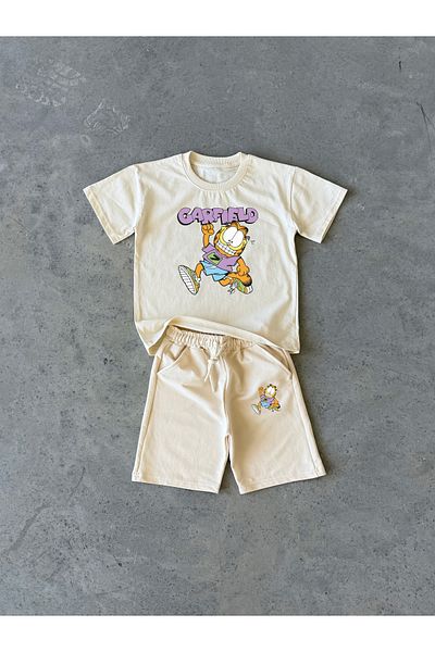KAPROLLI Garfield Pattern Unisex Tshirt Shorts Girls Boys Kids Bottom Top Set Tshirt Shorts Set School Nursery Set