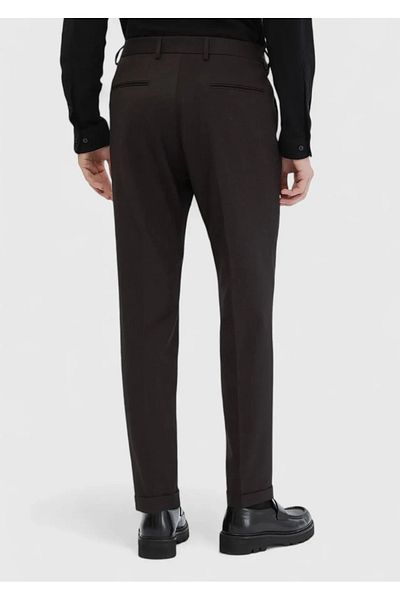 Ramsey Brown Plain Woven Regular Fit Casual Wool Blend Trousers