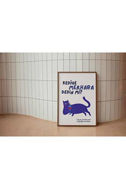 woodhomeworks Tek Parça Salon Ofis Dekor Tablo kediye merhaba vrynt