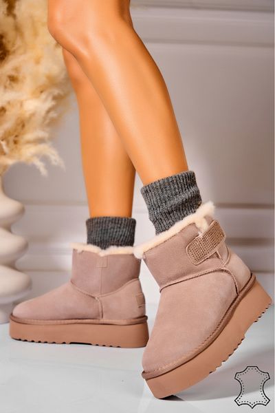 Joana Women's Genuine Suede Leather Boots Khaki Miona