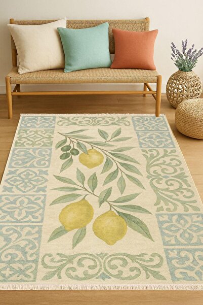 Markaev Limon ve Zeytin Akdeniz Temalı Baskılı Dokuma Taban Halı 274 YNG