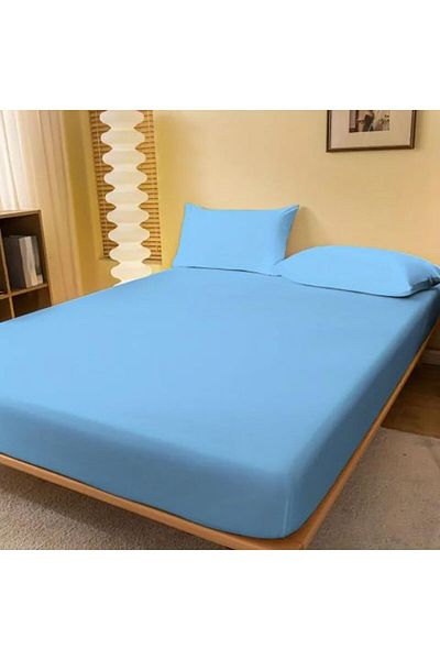 Ralex Set Bed Sheet and Pillow Covers, Cotton Jersey Knit, Blue, 180 x 200 cm