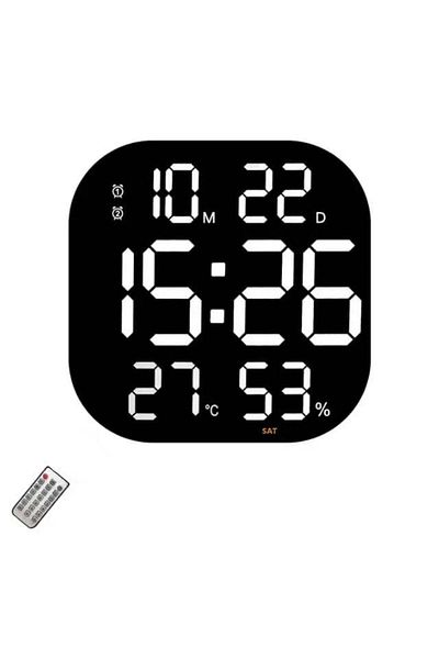 VTM Ceas Digital de Perete cu LED Alb, Calendar, Cronometru, Alarmă, Snooze, 32x32cm
