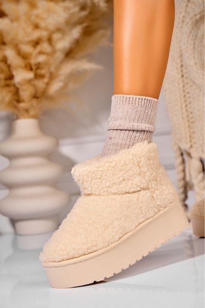 Joana Women's Beige Fur-lined Boots Made of Karima Textile