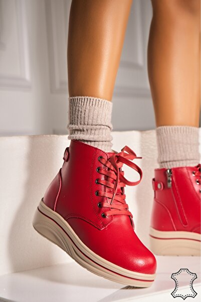 Joana Women's Red Natural Leather Boots Alexina