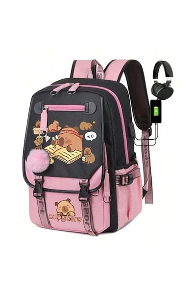 xpress sales Ghiozdan școlar Capybara XPRESS SALES® +6 ani, impermeabil, premium, roz, pastel
