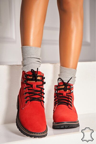 Joana Women's Red Suede Leather Boots Nolyn