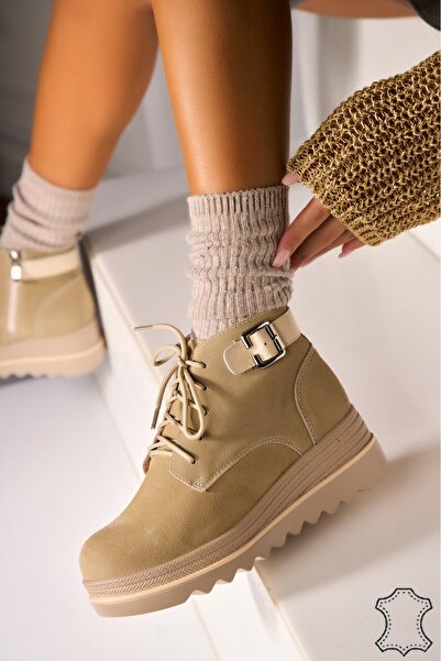 Joana Γυναικείες Μπότες από Γνήσιο Δέρμα Σουέτ Μπεζ Maleny