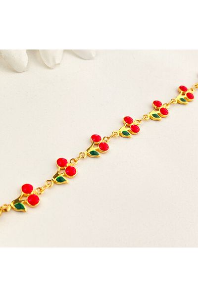 Kyver Cherry Bracelet Enamel Summer Bracelet Tarnish-Free Steel Gold 17+5cm
