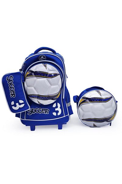 B4U Boys' school trolley bag with pencil case and bag Glossy Bird Football blue 3 compartments GB5252T