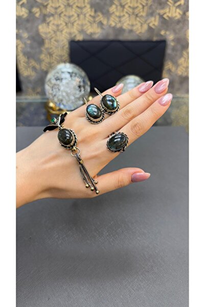 Gümüşhanesi Labradorit taşlı otantik gümüş set