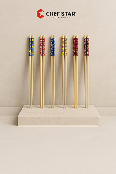 Chefstar 5 ÇİFT DESENLİ BAMBU CHOPSTICK SETİ – TEK MODEL ŞIK UÇ TASARIMIYLA A...