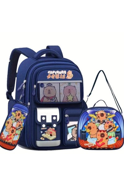 xpress sales Ghiozdan Scolar Capibara XPRESS SALES® +6 ani, impermeabil, 3 piese, gentuta + penar