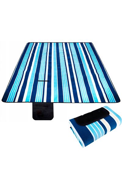 SERSIMO Picnic or beach blanket, with insulating foil and handle, 200x200cm, white blue