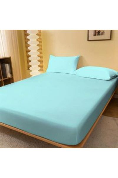 Ralex Set husă pat și fețe perne tricot jerse bumbac 100%, pentru saltea de 180 x 200 cm Bleu