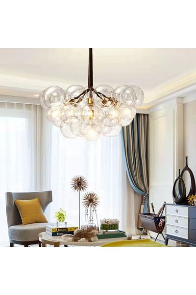 LUXXO Candelabru Globes, 6xE27, corp aluminiu, abajururi sticla