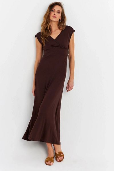Cool & Sexy Women's Brown Button Detailed Double Breasted Midi Dress Ey0011