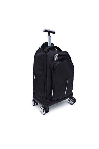 B4U Ghiozdan scolar troler cu cifru unisex 3 compartimente negru liceu 6010