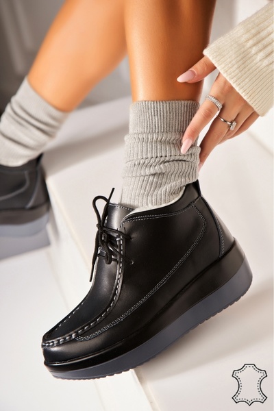 Joana Γυναικείες Μαύρες Μπότες από Γνήσιο Δέρμα Hasna